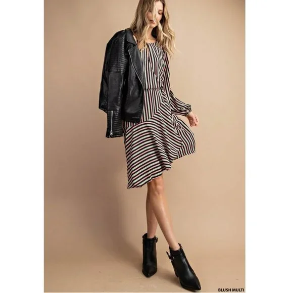 NWT Ethnic Stripe Asymmetrical Long Sleeve Dress - Picture 2 of 7